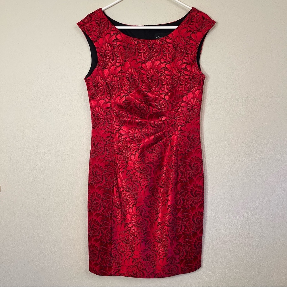 Connected Apparel Red Dress Side Ruched Holiday Party Dress - Picture 11 of 16